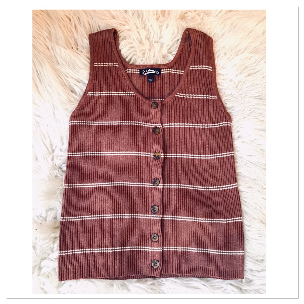 Freshman 1996 Ribbed Scoop-neck Button Down Tank Sz L